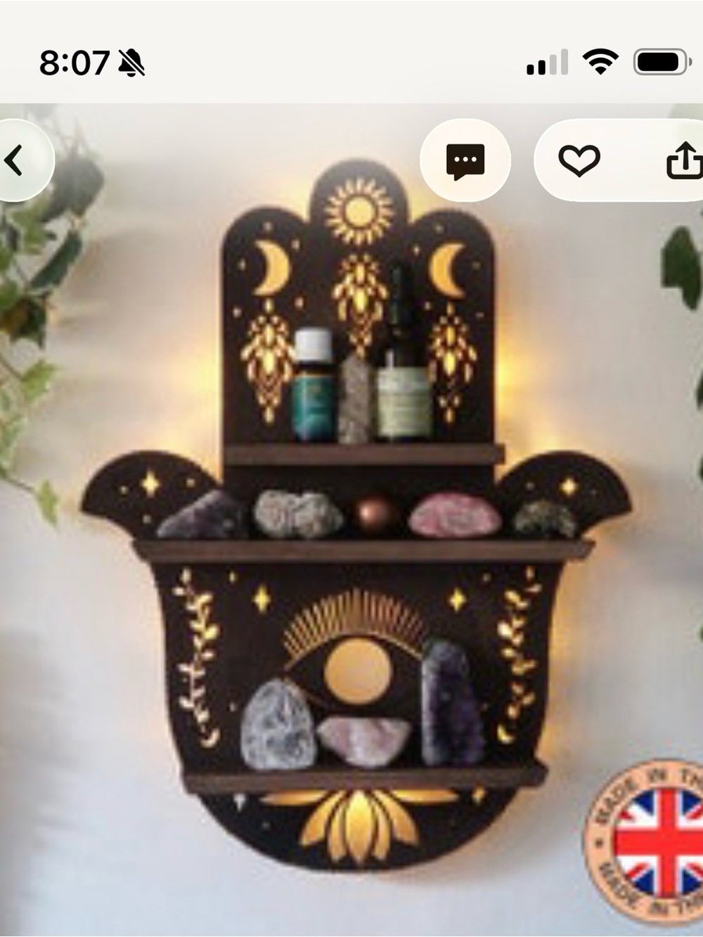 Mystic Hamsa Wall Shelf Wood Lights Eye